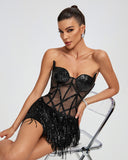 Mesh Sequins Beading Corset Mini Dress