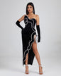 Asymmetric Backless Velvet Dress With Gloves