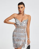 Sweetheart Corset Diamond Tassels Mini Dress