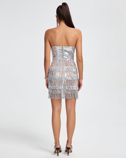 Sweetheart Corset Diamond Tassels Mini Dress