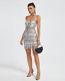 Sweetheart Corset Diamond Tassels Mini Dress