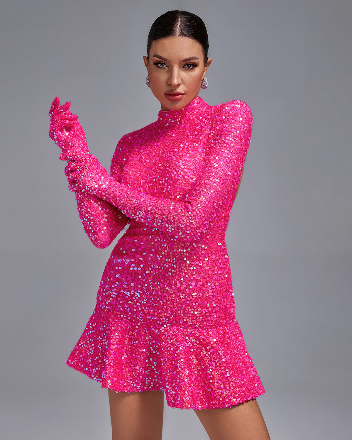 Pink Sequins Mini A-Line Dress