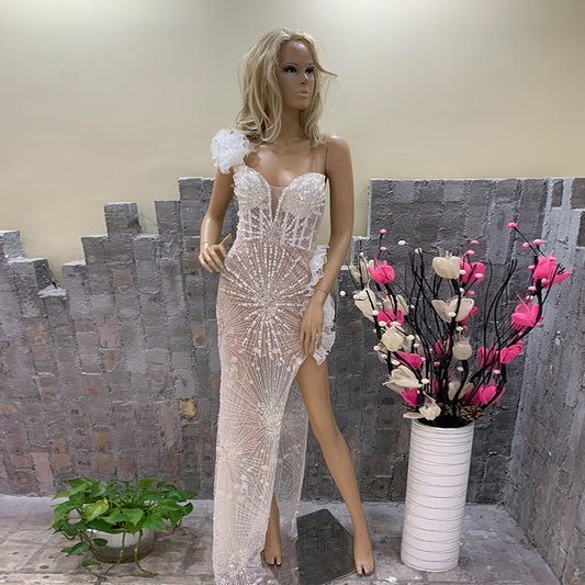 White Spidery Maxi Tulle Dress