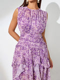 Floral Print Vertical Pleated Maxi Dress