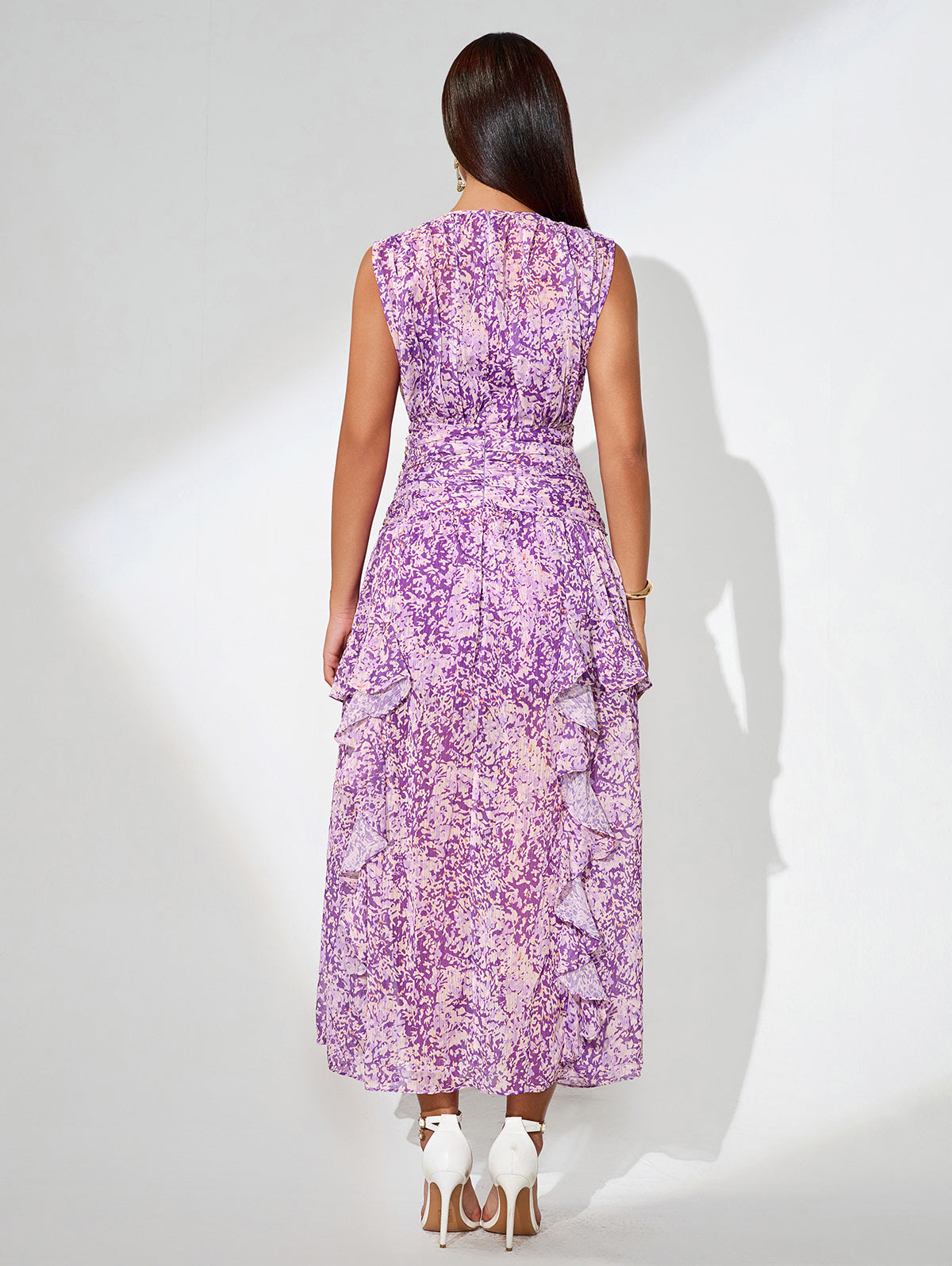Floral Print Vertical Pleated Maxi Dress
