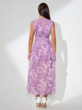 Floral Print Vertical Pleated Maxi Dress