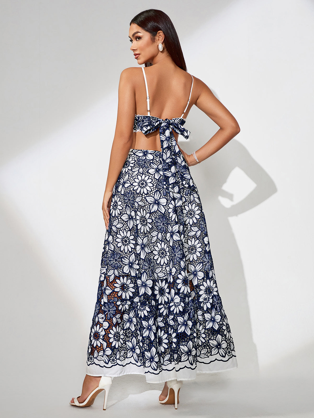 Vacation Flower Hollow Backless Dress