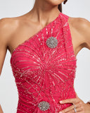 Crystal Embellished Sequin High Split Gown