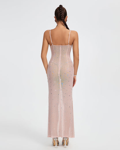 Crystal Embellished See-through Maxi Dress