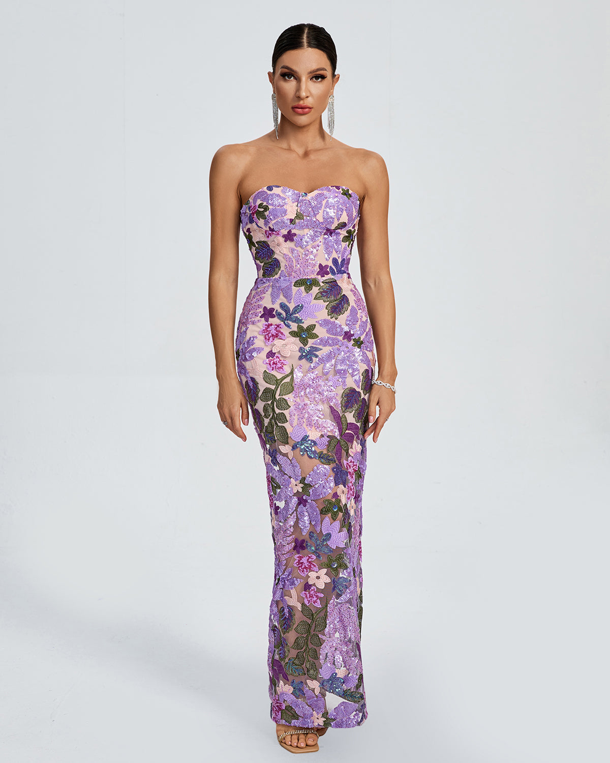 Dahlia Floral Sequins Maxi Dress