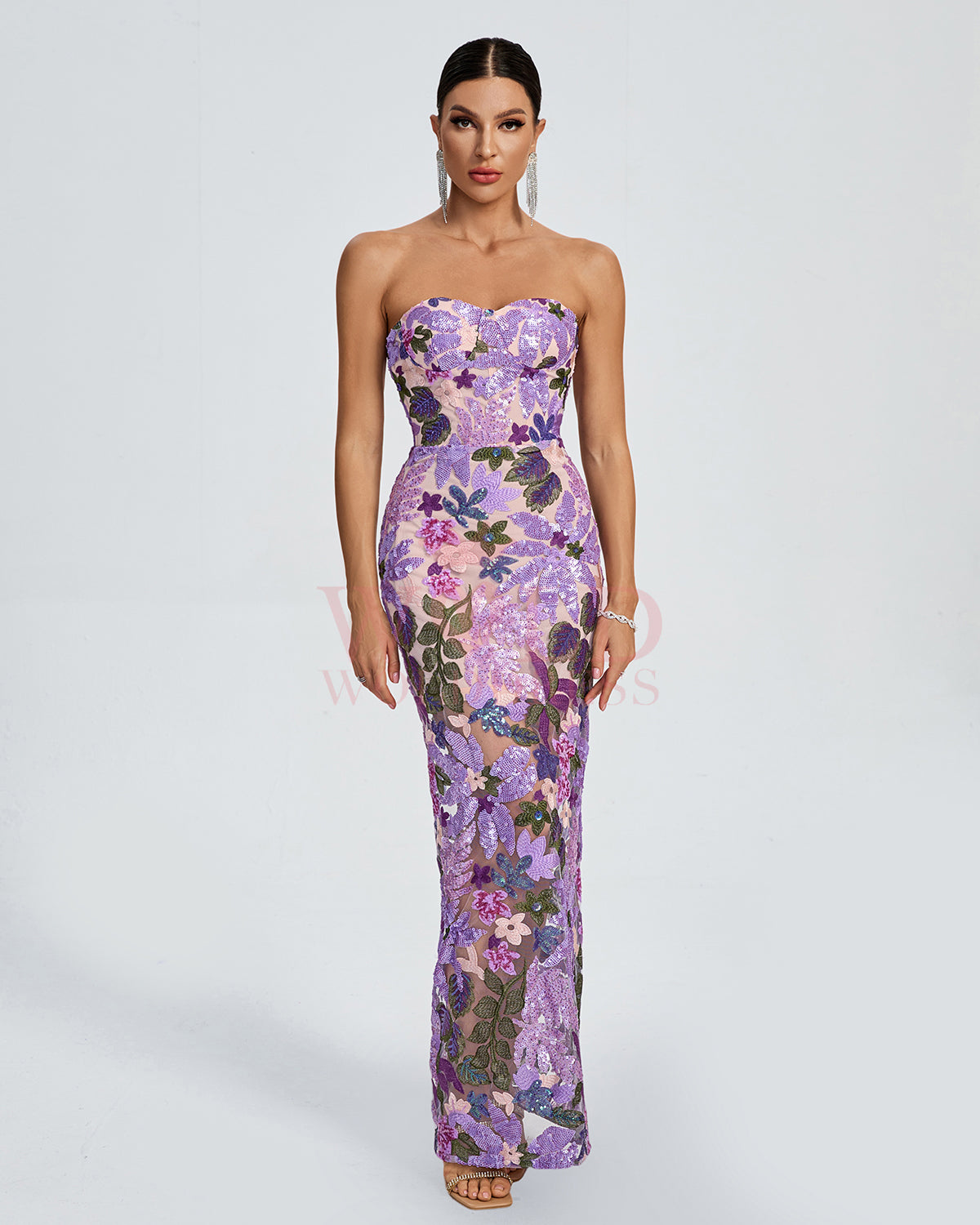 Dahlia Floral-Embellished Sequins Dress