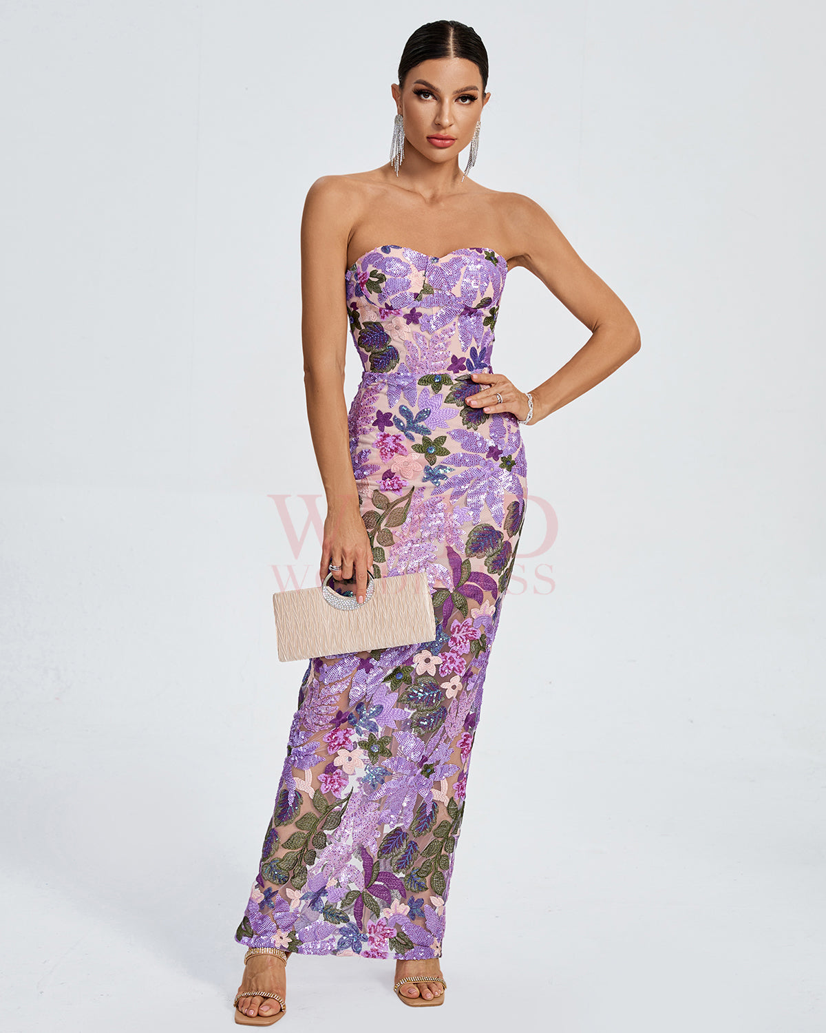 Dahlia Floral-Embellished Sequins Dress