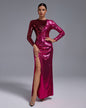 Ruched Sequined High Slit Maxi Dress