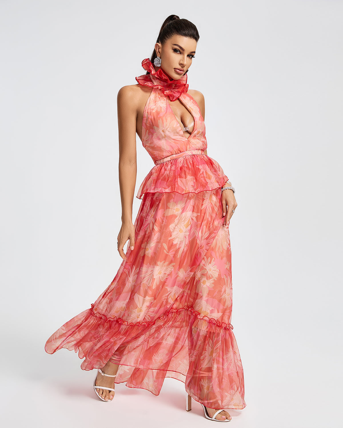 Floral Print Chiffon Maxi Dress