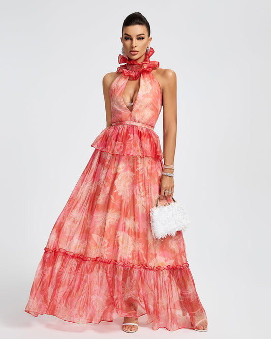 Floral Print Chiffon Maxi Dress