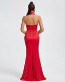 Halter Draped Satin Mermaid Maxi Dress