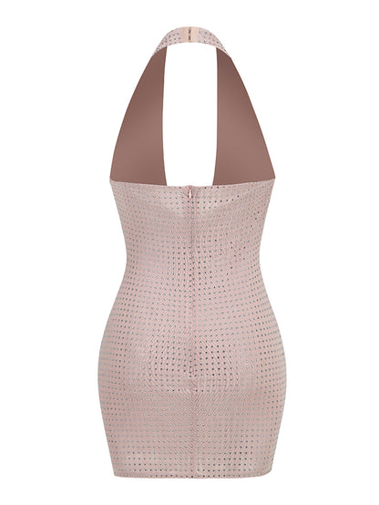 Halter Sleeveless Rhinestone Mini Dress KLYF1074