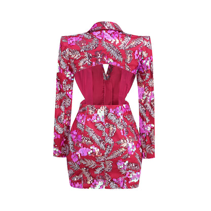 V Neck Long Sleeve Sequins Mini Dress KLYF1085