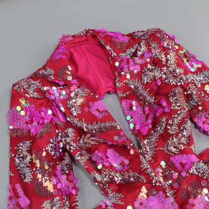 V Neck Long Sleeve Sequins Mini Dress KLYF1085