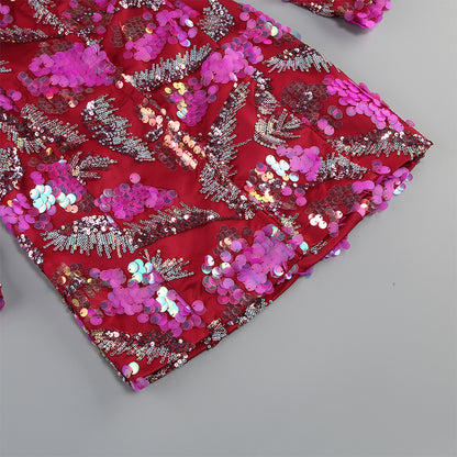 V Neck Long Sleeve Sequins Mini Dress KLYF1085