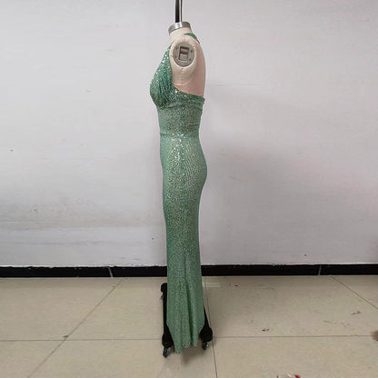 Halter Sleeveless Sequins Maxi Dress KLYF1091