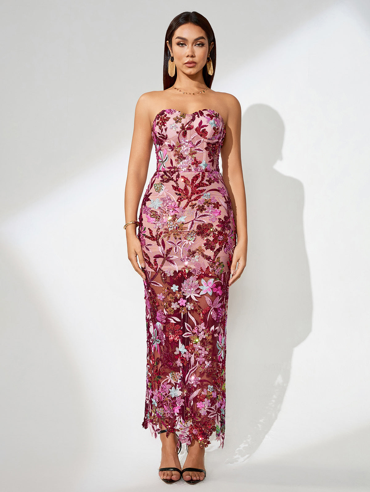 Dahlia Floral Sequin Bustier Maxi Dress
