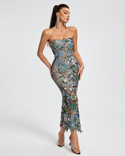 Tokyo Dahlia Floral Sequins Maxi Dress