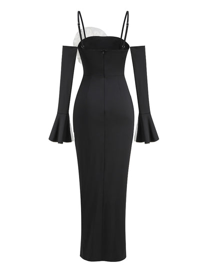 Strappy Long Sleeve Flower Maxi Dress KLYF1211