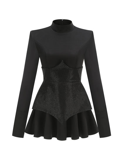 High Neck Long Sleeve Sequins Mini Dress KLYF1212