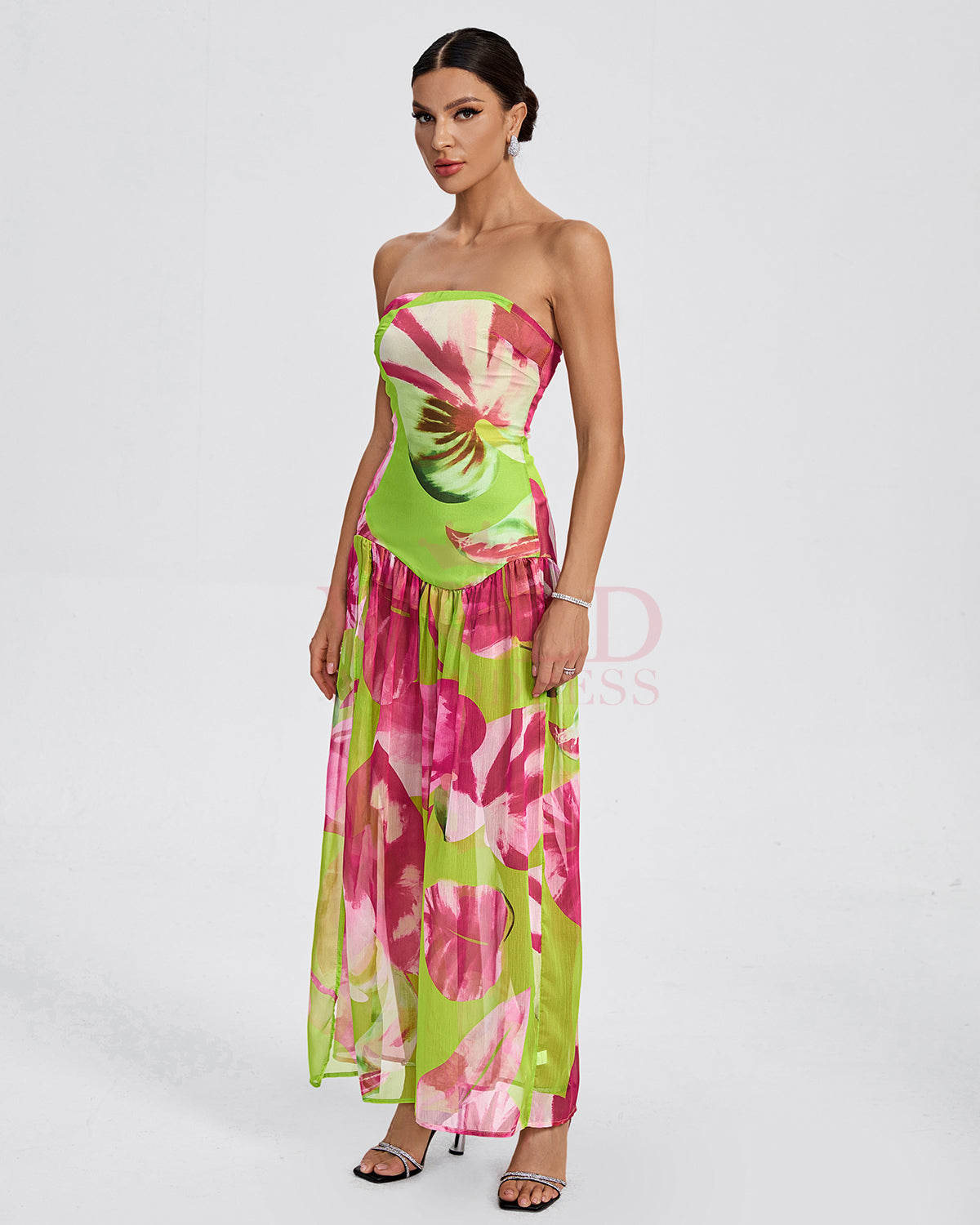 High Split Strapless Long Pucker Dress