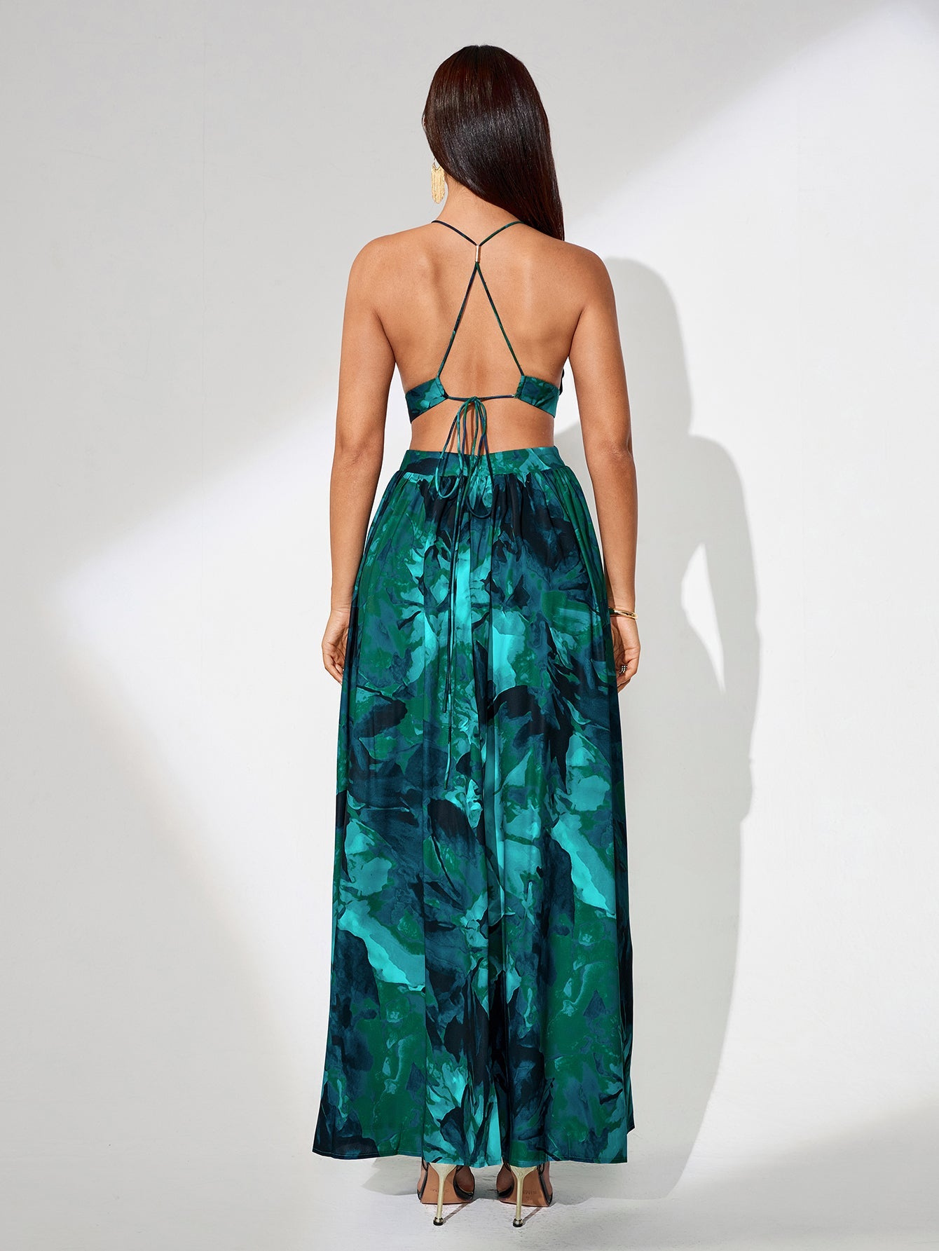 Vacation Splash-ink Printing Backless Dress