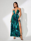Vacation Splash-ink Printing Backless Dress