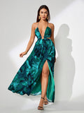 Vacation Splash-ink Printing Backless Dress