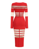 Round Neck See-through Mesh Midi Dress