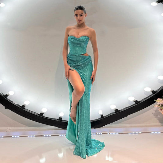 Mint Green Rhinestone 2 Piece Set Corset Top