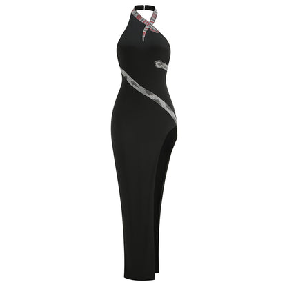 Halter Sleeveless Snakelike Maxi Dress KLYF1274