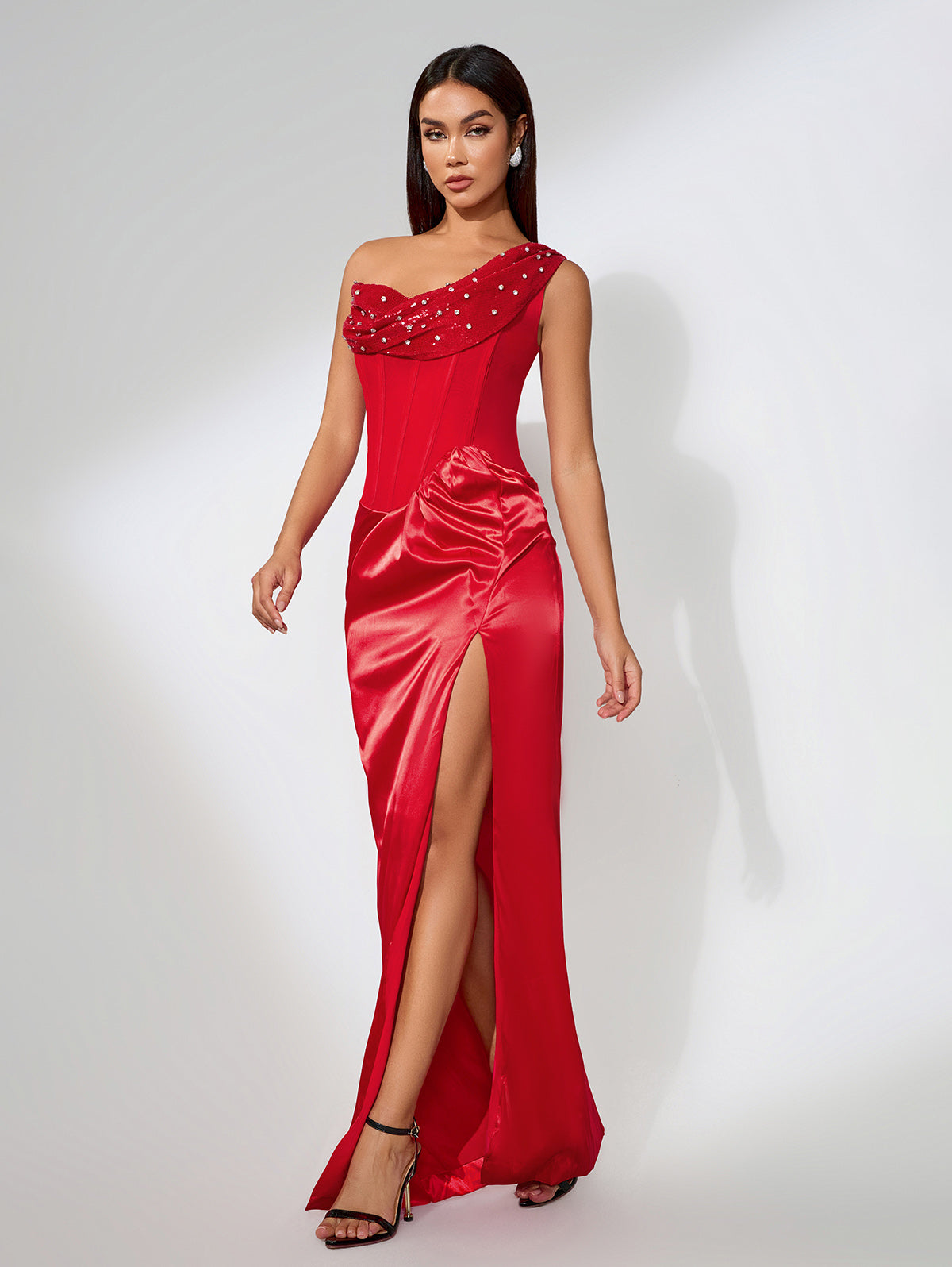 High-Slit Sequin Asymmetrical Maxi Dress