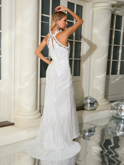 Strappy Sleeveless Sequins Maxi Dress KLYF1281
