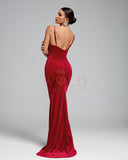 Velvet Bows Open Back Evening Gown