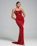 Velvet Bows Open Back Evening Gown