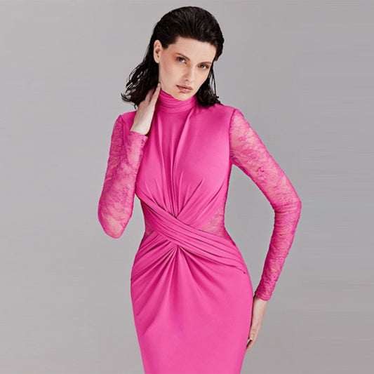 Rose Red Conservative Wrap Dress