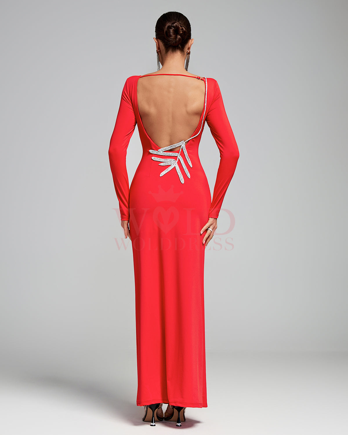 Crystal Palm Leaf Open Back Maxi Dress