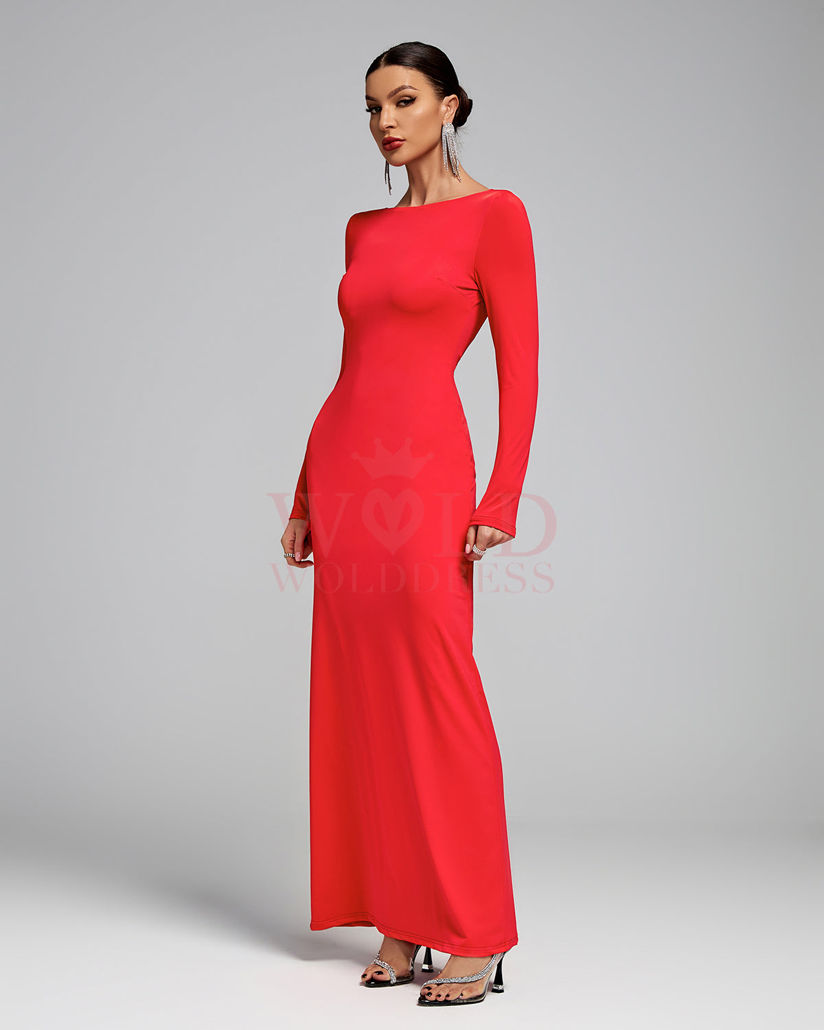 Crystal Palm Leaf Open Back Maxi Dress