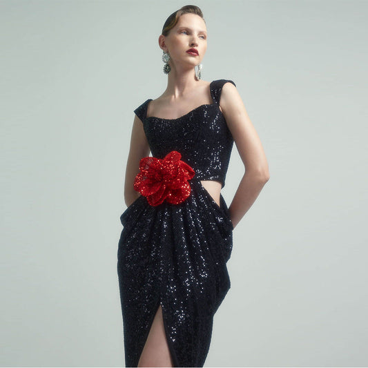 Red Rose Frill Maxi Dress 