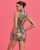 Dahlia Floral-Embroidered Sequin Mini Dress