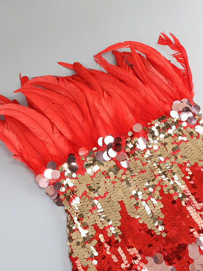 Colorful Sequined Feather Maxi Dress KLYF1331