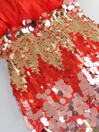 Colorful Sequined Feather Maxi Dress KLYF1331