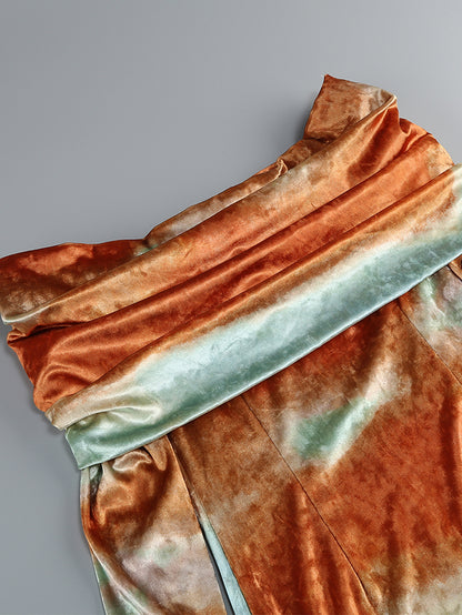 Off Shoulder Long Sleeve Tie Dye Midi Dress KLYF1333
