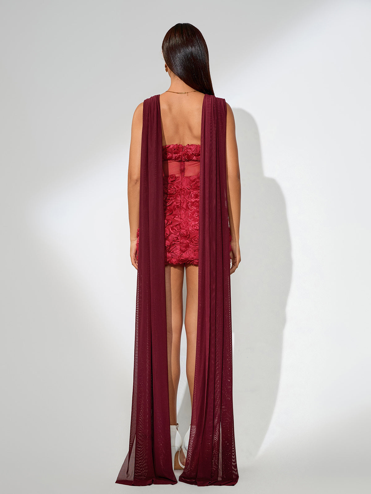 Rose Floral Mesh Tail Mini Dress