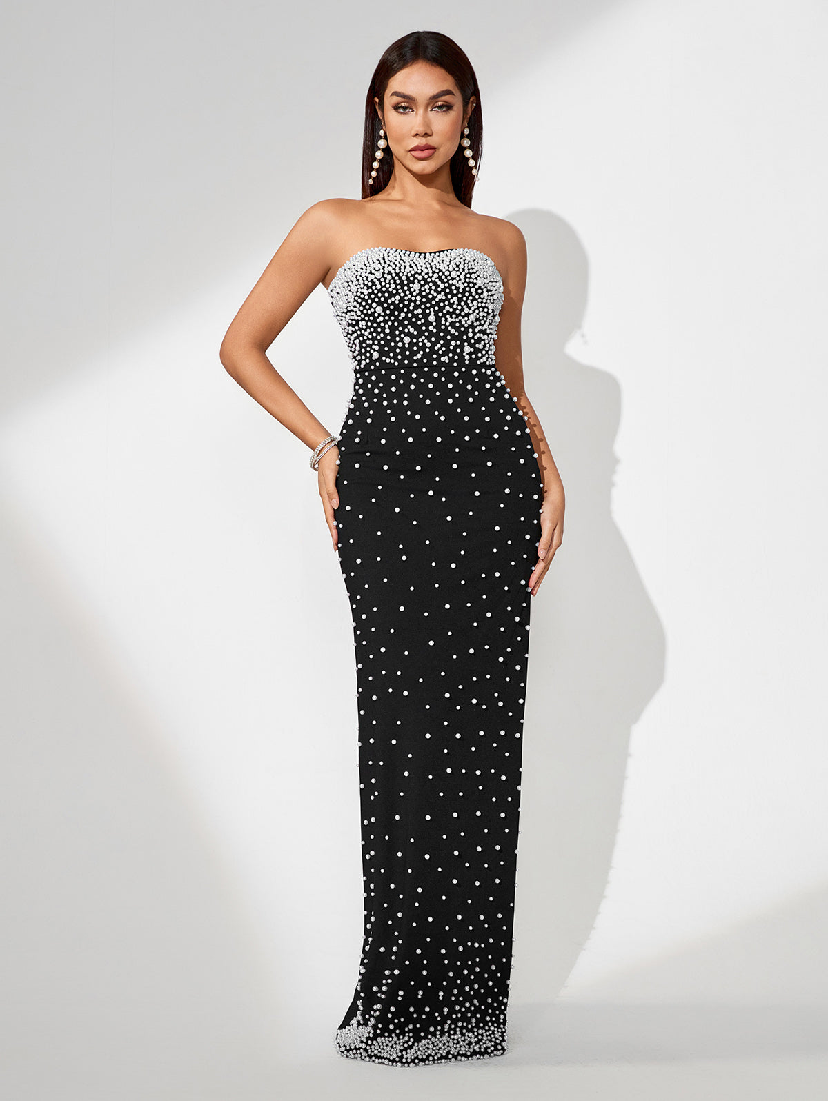 Elegant Pearl Embellished Evening Dress
